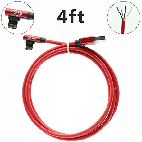 LICHPZY Lightning Cable 90 Degree Right Angle usb iphone Cable 5V/2.4A Fast iphone Charger 4Ft iphone Charging Cable Data Wire Transmission for iphone X iphone 8 iphone 7 ipad iPod IOS11 (Red)