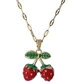 DATOA Dainty Charm Enamel Strawberry Pendant Necklace Cute Good Luck Inspirational Gifts for Her Friendship Necklaces Jewelry for Women