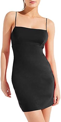 MISFONDLE Women's Sexy Summer Bodycon Spaghetti Padded Mini Club Tube Dress Black