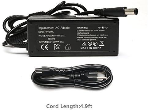 18.5V 3.5A 65W Laptop Charger AC/DC Adapter for HP Pavilion G4 G6 G7 M6 DM4 DV4 DV5 DV6 DV7 G60 G61 G72; EliteBook 2540p 2560p 2570p 2730p 2740p Power Supply Cord