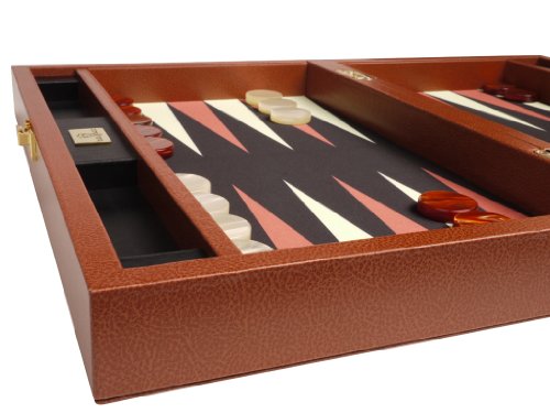 Zaza & Sacci Backgammon Board Game Set - (16" Leather/Microfiber Case) - Brown