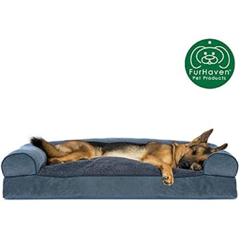 Furhaven Pet Dog Bed | Faux Fleece & Chenille Soft Woven Pillow Cushion Traditional Sofa-Style Living Room Couch Pet Bed w/ Removable Cover for Dogs & Cats, Orion Blue, Jumbo