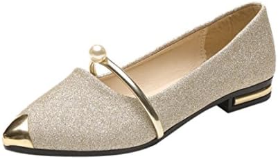 Womens Classic Pumps, Pointy Toe Ballet Slip Low Heel on Flats Pumps Shoes (8 B (M) US, Gold)
