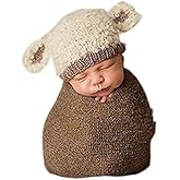 Vemonllas Newborn Photography Props Outfits Boy Girl Lamb Cap Newborn Photoshoot Prop Crochet Knit Sheep Hat Baby Photo Props Outfit