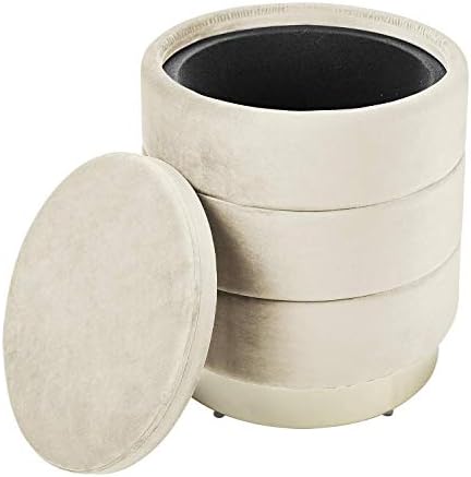 Blue ottoman with gold legs, priced at $98.12.