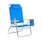Extra Large – High Seat 3 Reclining Position Aluminum Heavy Duty Beach Chair with Cup Holder – 300 lbs Capacity