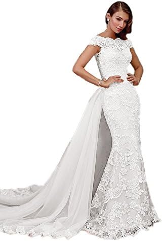 XSWPL Womens 2017 Long Mermaid Wedding Dresses for Brides with Tulle Train