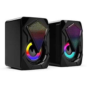 LEDMI USB Bedrade Computer Speakers, Bass Stereo Subwoofer, Kleurrijke LED RGB Lights, Compatibel met Desktops, laptops…