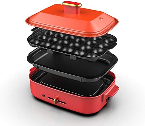 Keecoon ホットプレート 多機能 焼肉 2枚セット たこ焼きプレート 平面プレート 着脱式グリル鍋 無煙 エッジが広く 木べらはいらない Ptfeコーティング テーブル式均一加熱 洗いやすい おすすめ おしゃれ これ1台 一台 蓋 ふた付き 10w無段階温度調節 ひとり暮らし