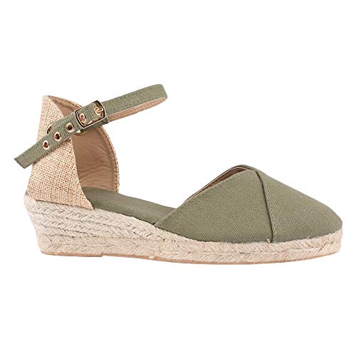 PiePieBuy Womens Espadrille Wedges Ankle Strap Closed Toe Heeled Sandals (10 B(M) US, 3-Army Green)