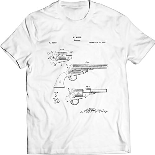 Revolving Fire-Arms Patent T-Shirt Unisex/Mens Gift Idea 100% Cotton William Mason Holiday Gift Birthday (L, White)