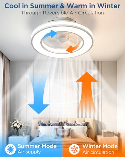GLOFAN Ceiling Fan with Light and Remote Control Ø42 cm, 3000K-4000K-6500K+RGB Ceiling Fan Silent Bedroom, 6 Speed, Timer, Memory Light, Reversible Fan