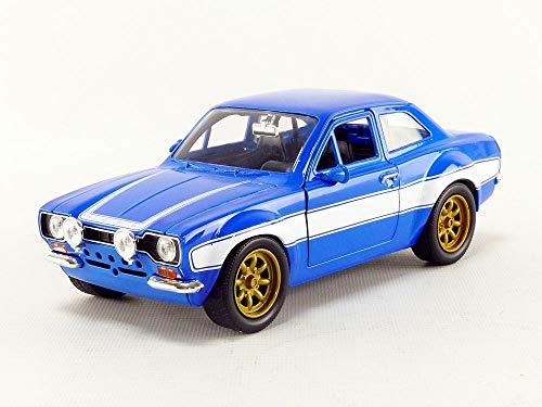 Jada Toys Fast & Furious Movie 1970 Brian's Ford Escort Blue with White Stripes, 1/24 Diecast Model Car