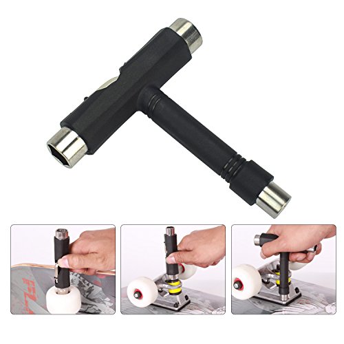 WisMilty Skate Tool, All-In-One Multifunction Portable Skateboard Tools with T-type Allen Key & L-type Phillips Head Wrench Screwdriver Tools Set of 2 - Black - Thumbnail 6