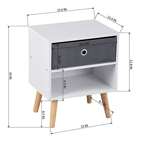 Aingoo Modern End Table for Sofa Bed White Mid Century Beside Table Night Stand H19 Wooden 12MM PB