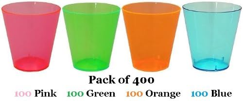 2 Ounce Plastic Assorted Neon Shot Glasses - The Perfect Party Shot Glass (400)
