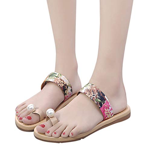 Tsmile Summer Women's Non-Slip Flip Flops Fashion Bohemia Sweet Print Sandals Flat Roman Beach Casual Slippers
