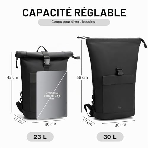 Lekeinchi Rolltop Stylish Laptop Backpack 17 Inch Waterproof Large Travel Backpack School Backpack for Travel, University, Work