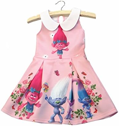 ZHWENKA Trolls Little Girls' Belle Printed Dress Princess Cartoon Party Costume (140/7-8YS, pink)