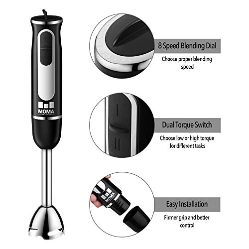 image for MoMA Immersion Blender - 500 Watt Hand Blender Mixer - 4-In-1 Blender 