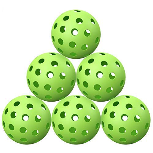 ZOEA Pickleball Balls Outdoor with 40 Small Precisely Drilled Holes, Durable and Consistent Bounce Outdoor Picklebal Balls, 6-Pack (Green)