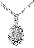 Heartland Store Women's Sterling Silver Fleur-de-lis Teardrop Miraculous Pendant + 18 Inch 2.1mm Rhodium Plated Chain & Clasp