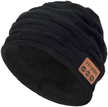Bluetooth Beanie Hat Earbud Wireless Headphone Headset Earphone Speakerphone Wireless Hands-Free Hat Sport Knit Cap, Built-in Mic Warm Soft Winter Knitted Short Cap Mic Outdoor BB014_BLACK