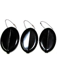 3 BLACK RUBBER SQUEEZE COIN HOLDER KEYCHAIN MONEY CHANGE PURSE OVAL DURABLE NEW