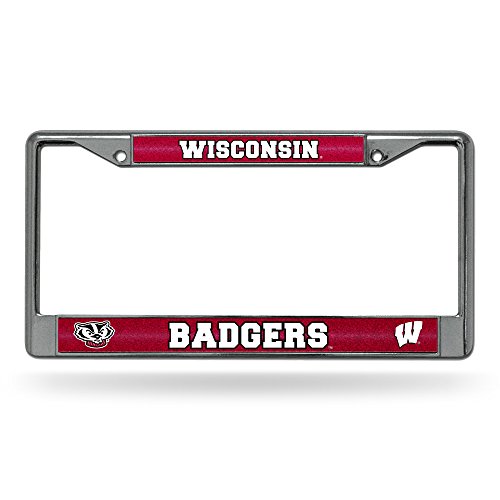 NCAA Wisconsin Badgers Bling License Plate Frame, Chrome, 12 x 6-Inch