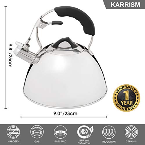 image for KARRISM Tea Kettle Stovetop Whistling 304 Stainless Steel Premium Stur
