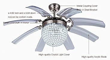 Tropicalfan Invisible Crystal Retractable Led Ceiling Fan Remote