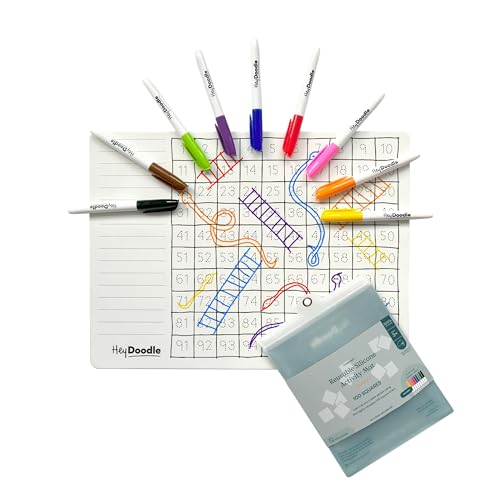HeyDoodle 100 Squares Classic Doodle Mat – Reusable Silicone Math Activity for Toddlers and Kids – Educational Number Chart with 9 Dry Erase Markers – Mess-Free Learning Toy – Ages 3-7