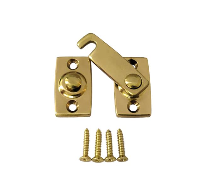 QCAA Solid Brass Shutter Bar/Door Latch, 7/8" x 2-3/32", Polish Brass, 1 Pack, Made in Taiwan