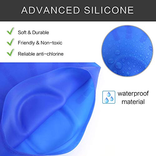 Hurdilen Swim Cap, Premium Silicone Swimming Cap with Earplugs & Nose Clips,3D Ergonomic Design Ear Pockets,Flexible Reversible for Adults Women Men (Blue) - Thumbnail 3