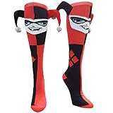 Harley Quinn Jester Knee High Socks, Red, One Size Fits Most (Shoe Size 5-10)