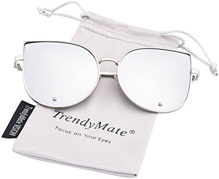 TrendyMate-Cat Eye Mirrored Flat Lenses Metal Frame Rivet Cute Mirrored Women Sunglasses (silver silver, 60)