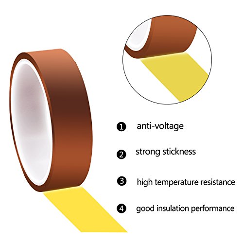 High Temp Masking Tape Heat Resistant Tape 4 Pack Koptan Polyimide Film Adhesive Tape Multi-sized(1/5’’, 2/5’’, 3/5’’, 1’’ )