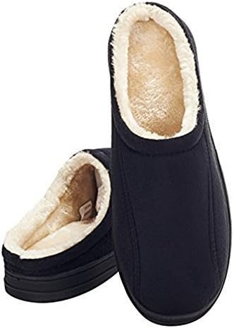 Festooning Men's Warm Slip On Microsuede House Slippers Anti Slip Memory Foam Indoor Outdoor (US9.5-10.5, Black)