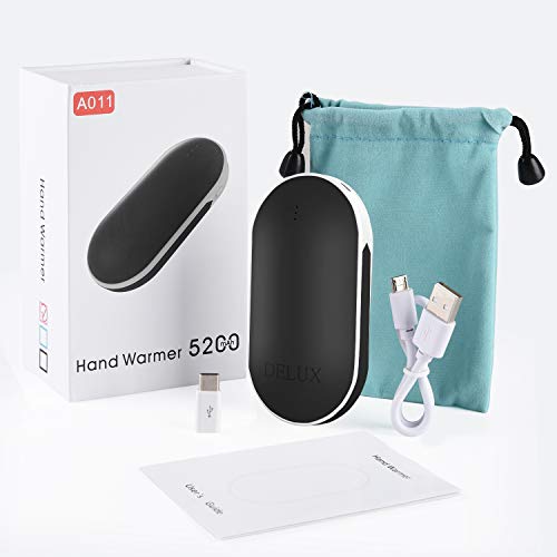 Delux Rechargeable Electronic Hand Warmer, 5200 mAh 2in1 DoubleSided Heating Hand Warmer and