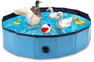 HOSASSPER Foldable Drainable Duck Pond Pool for Real Pet Ducks, Blue Hard Plastic Folding Small Swimming Pool with Drain Plug for Cat Dog for Indoor and Outdoor