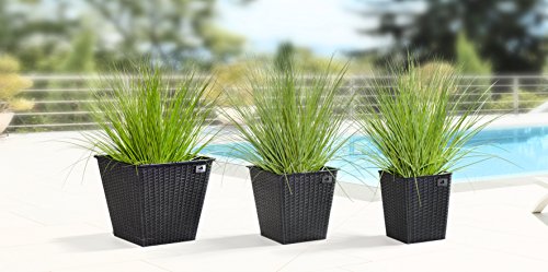Gartenfreude Pflanzkübel, Polyrattan 3-er, wasserdichter Kunststofftopf, anthrazit, 41.5 x 41.5 x 38 cm, 4000-1068-001 – Bild 3