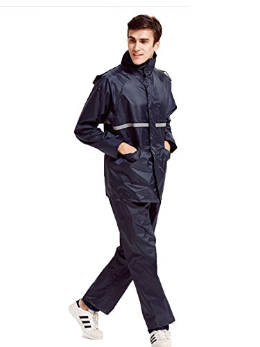 Spring fever Unisex Rain Suits Waterproof Hooded Rainwear Jacket Trouser Breathable Set Double Navy Blue Medium
