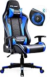 GTRACING Gaming Chair with Bluetooth Speakers Music Video Game Chair Audio【Patented Design】 Heavy Duty Ergonomic Office Computer Desk Chair GT890M Blue