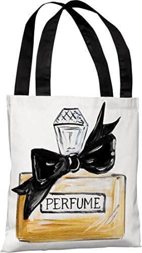One Bella Casa Bow Perfume/Black Quilted Tote Bag by Timree Gold, 18"x 18", White/Black