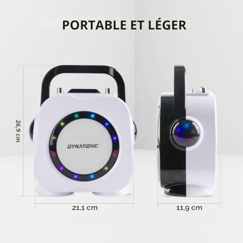 DYNASONIQUE. Haut-Parleur Bluetooth sans Fil avec lumières LED. Machine de karaoké Portable avec Deux Microphones. Cadeau Original (Dk-201 Noir)