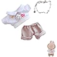 17cm labubu Doll Clothes Set for 17cm labubu Accessories Suit no Doll only Clothes 1shirt+1pants+1necklace (White Bear Short Sleeve 3pc Set)
