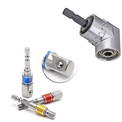 3Pcs 1/4" 3/8" 1/2"Hex Socket Adapter Drill Bits Set,Impact Grade Socket Wrench Adapter Extension Set,105Â°Right Angle Drill Bit Adapter Attachment 1/4" Drive Hex Magnetic Bit Socket Screwdriver Drill