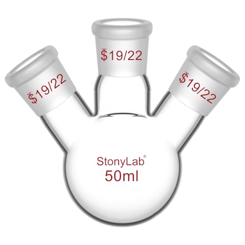 stonylab Borosilicate Glass Heavy Wall 3 Neck Round Bottom Flask RBF, with 19/22 Center and Side Standard Taper Outer Joint, 50 mL โ image 1
