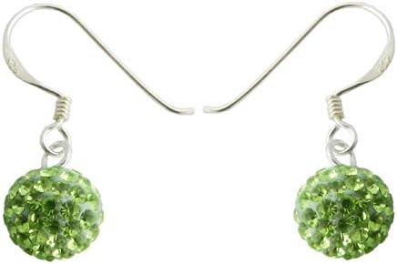 925 14MM Silver Peridot Green Crystal Hook Earring Jewelry