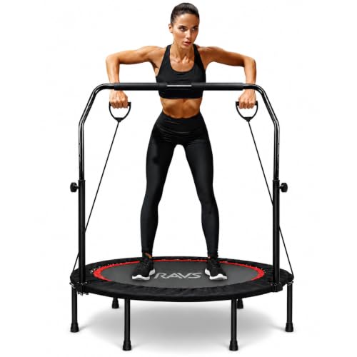RAVS 40/48" Foldable Rebounder Trampoline for Adults, Handlebar, Indoor | Exercise Rebounder
